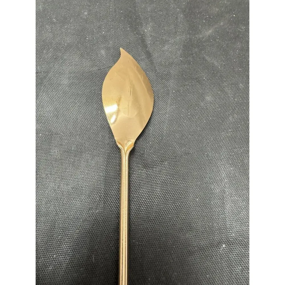 Vtg Gold Tone Leaf Bowl Cocktail Stir Spoon Long Handle Iced Tea Barware 7.5